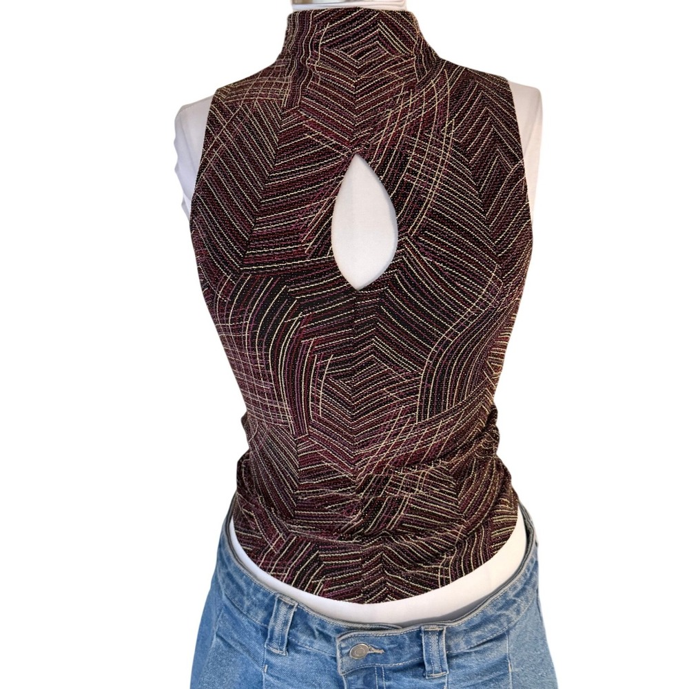 Vintage Y2K Mandee Keyhole Top Size Small Burgundy Metallic Geometric Striped